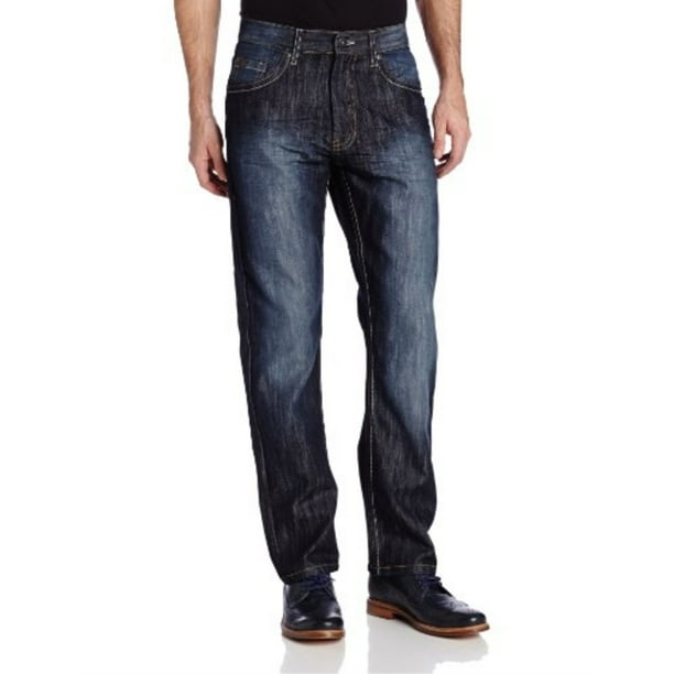 Southpole Mens 6181 Regular Straight Fit Shiny Streaky Denim in Black Sand
